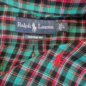 Ralph Lauren Men's L Custom Fit Green‎ Pink Black Plaid Long Sleeve Button Shirt